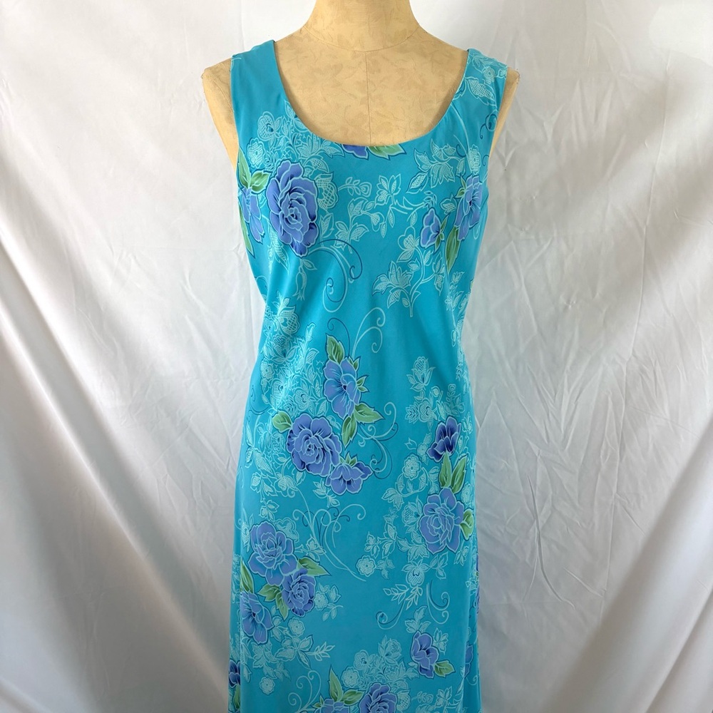Vintage Y2K turquoise blue floral maxi dress size XL - Picture 2 of 7